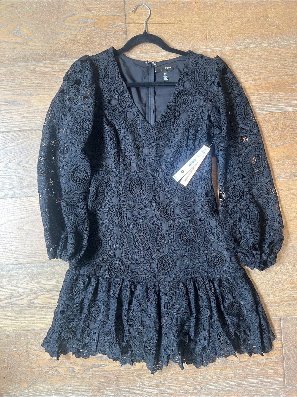 Aqua Black Crochet Lace Mini Dress